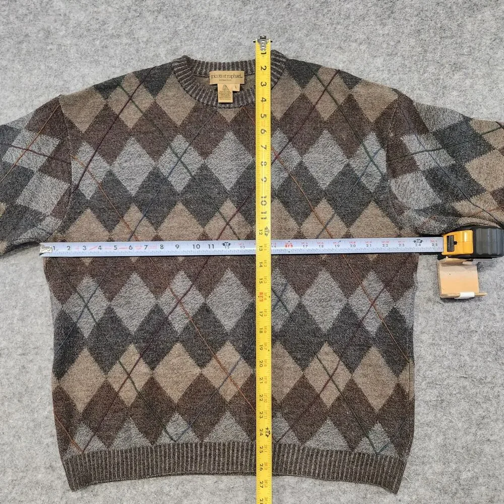 VTG Tricots St Raphael Mens L Large Pure‎ New Wool Knit Crewneck Argyle Sweater